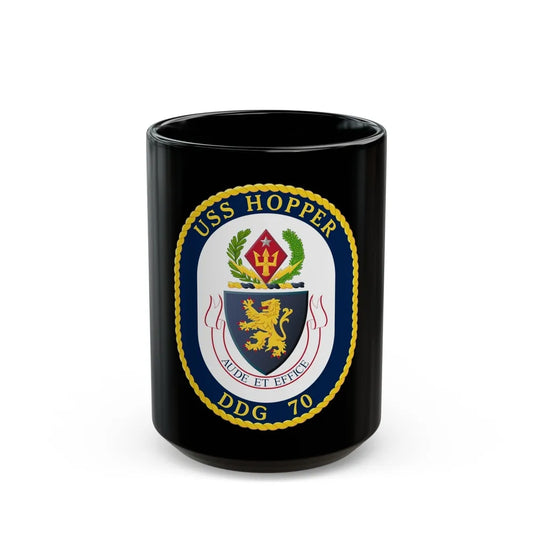 USS Hopper DDG 70 Crest (U.S. Navy) Black Coffee Mug-15oz-Go Mug Yourself