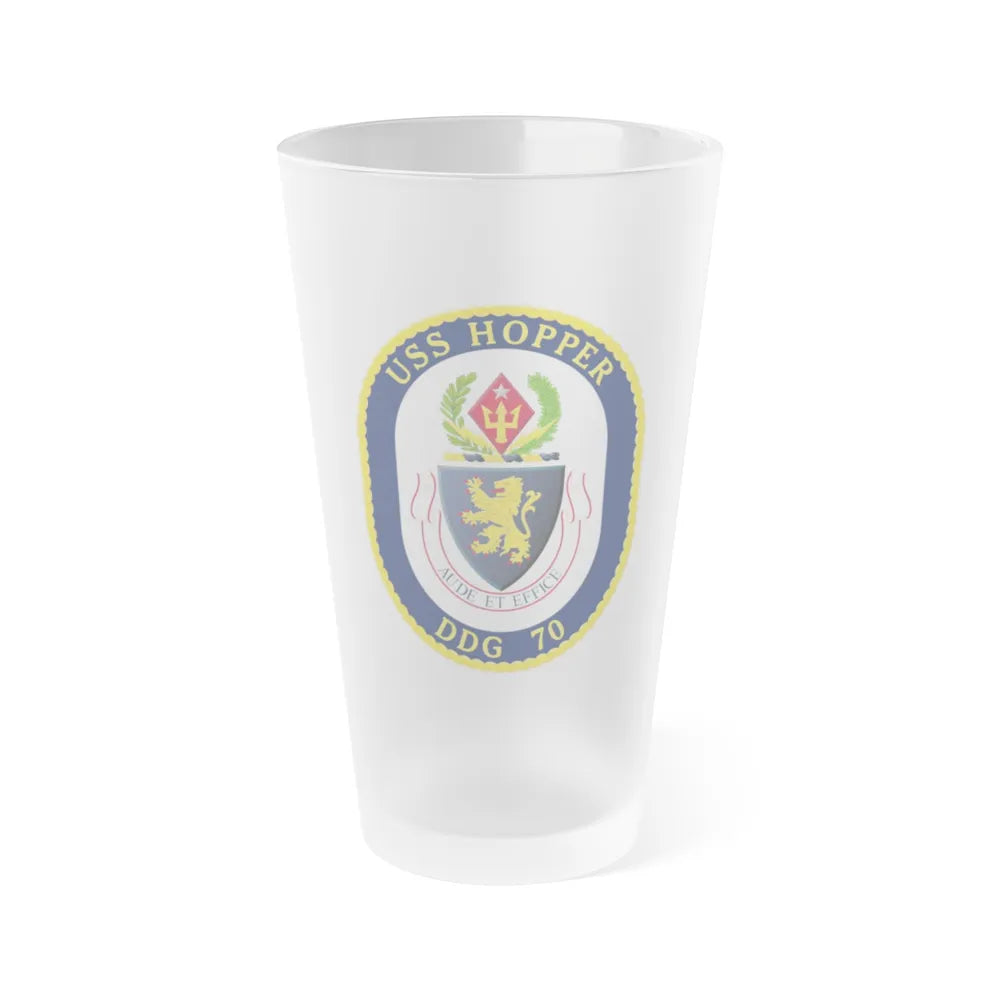 USS Hopper DDG 70 Crest (U.S. Navy) Frosted Pint Glass 16oz-Go Mug Yourself