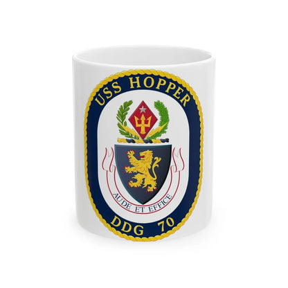 USS Hopper DDG 70 Crest (U.S. Navy) White Coffee Mug-11oz-Go Mug Yourself