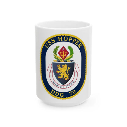 USS Hopper DDG 70 Crest (U.S. Navy) White Coffee Mug-15oz-Go Mug Yourself