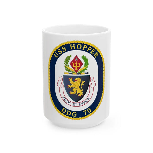 USS Hopper DDG 70 Crest (U.S. Navy) White Coffee Mug-15oz-Go Mug Yourself