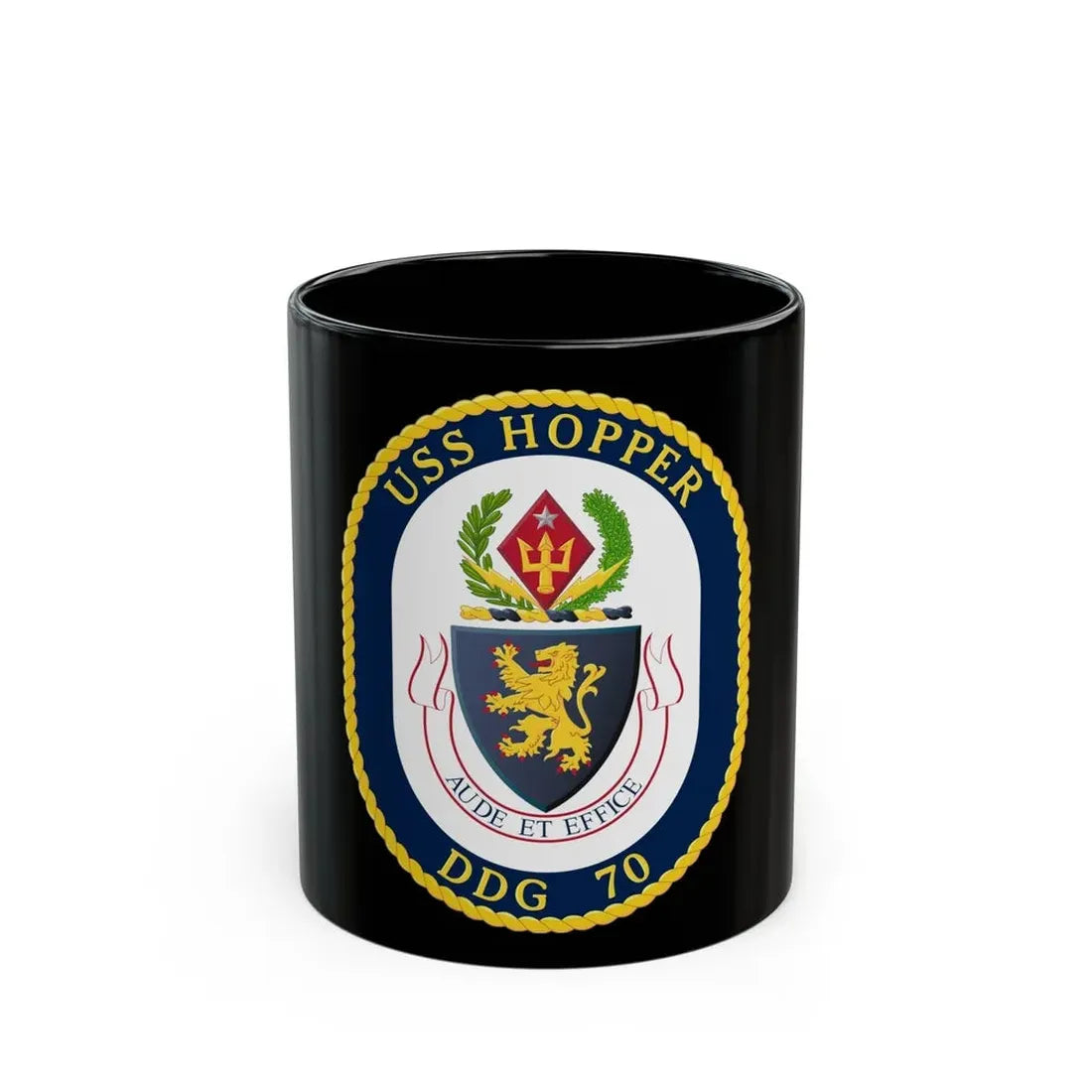 USS Hopper DDG 70 Crest (U.S. Navy) Black Coffee Mug 11oz - Go Mug Yourself