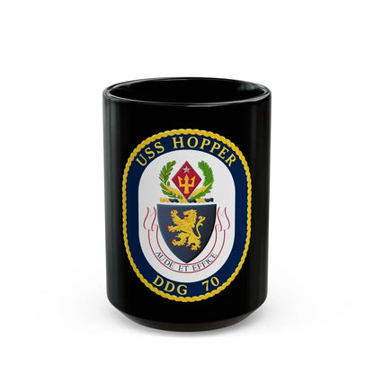 USS Hopper DDG 70 Crest (U.S. Navy) Black Coffee Mug 15oz - Go Mug Yourself