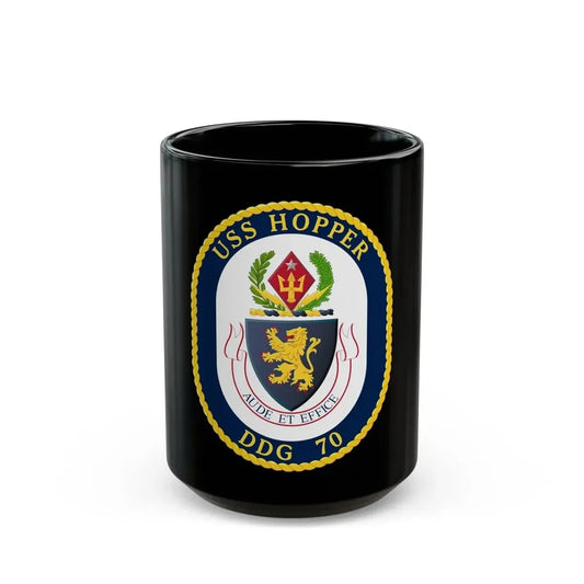 USS Hopper DDG 70 Crest (U.S. Navy) Black Coffee Mug 15oz - Go Mug Yourself