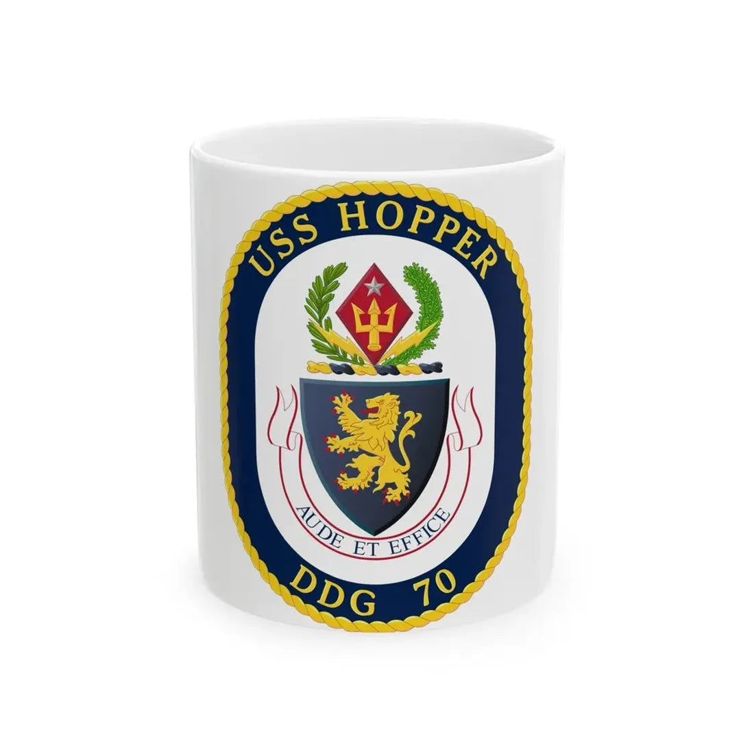 USS Hopper DDG 70 Crest (U.S. Navy) White Coffee Mug 11oz - Go Mug Yourself