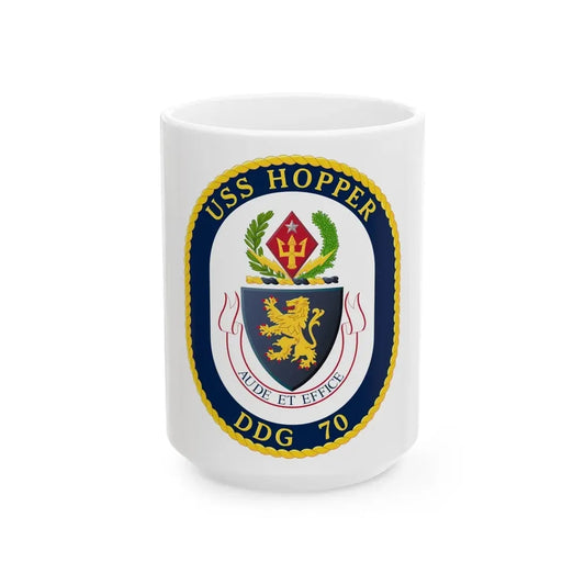 USS Hopper DDG 70 Crest (U.S. Navy) White Coffee Mug 15oz - Go Mug Yourself