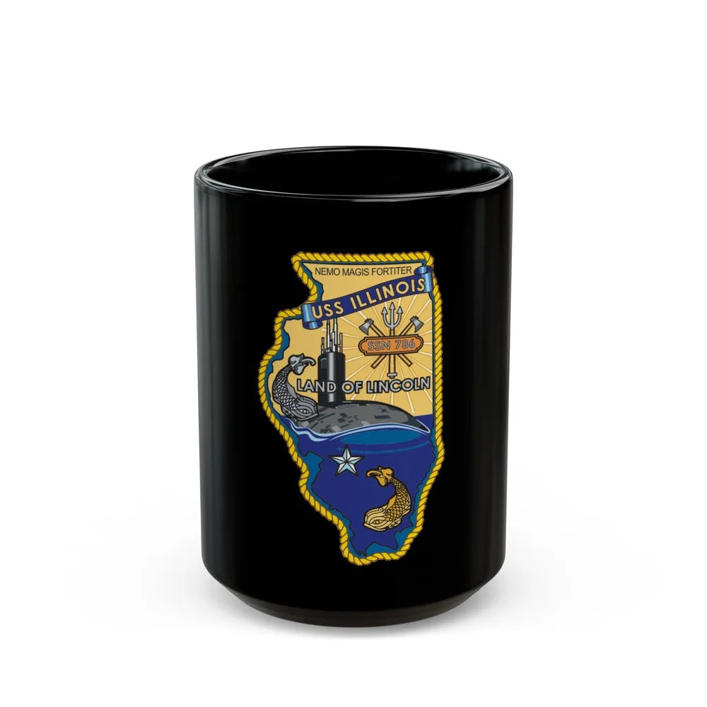 USS Illinois SSN 786 v2 (U.S. Navy) Black Coffee Mug-15oz-Go Mug Yourself