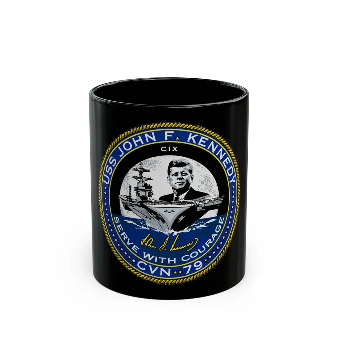 USS JOHN F KENNEDY CVN 79 (U.S. Navy) Black Coffee Mug 11oz - Go Mug Yourself