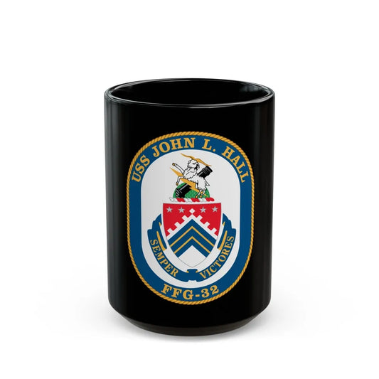 USS John L Hall FFG 32 (U.S. Navy) Black Coffee Mug-15oz-Go Mug Yourself