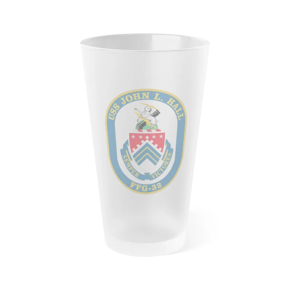 USS John L Hall FFG 32 (U.S. Navy) Frosted Pint Glass 16oz-Go Mug Yourself