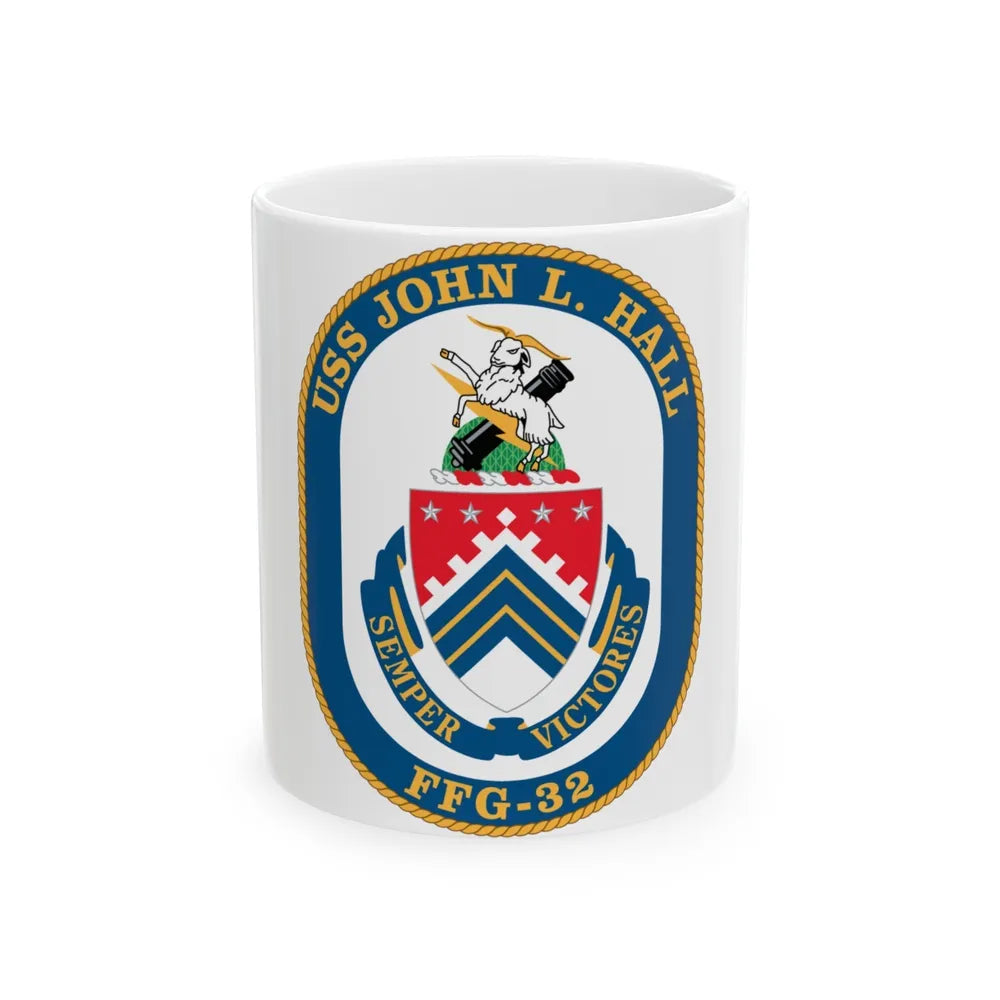 USS John L Hall FFG 32 (U.S. Navy) White Coffee Mug-11oz-Go Mug Yourself