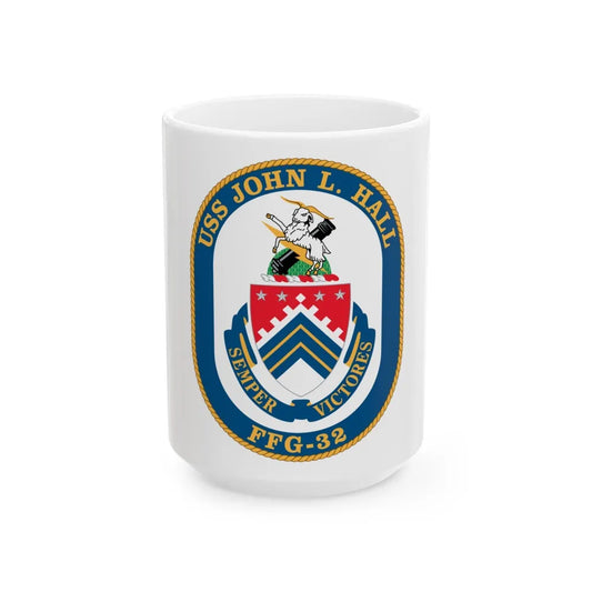 USS John L Hall FFG 32 (U.S. Navy) White Coffee Mug-15oz-Go Mug Yourself