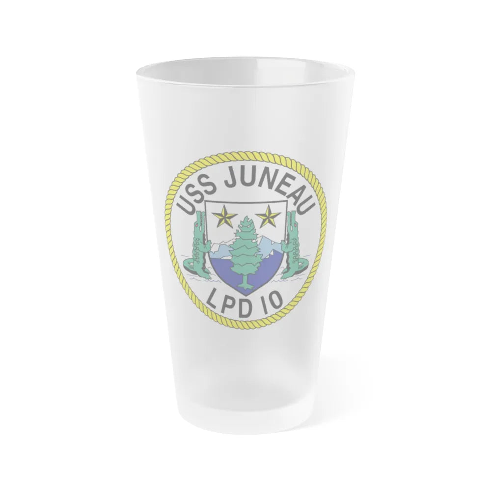 USS Juneau LPD 10 (U.S. Navy) Frosted Pint Glass 16oz-Go Mug Yourself