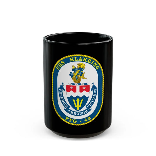 USS Klakring FFG 42 (U.S. Navy) Black Coffee Mug-15oz-Go Mug Yourself