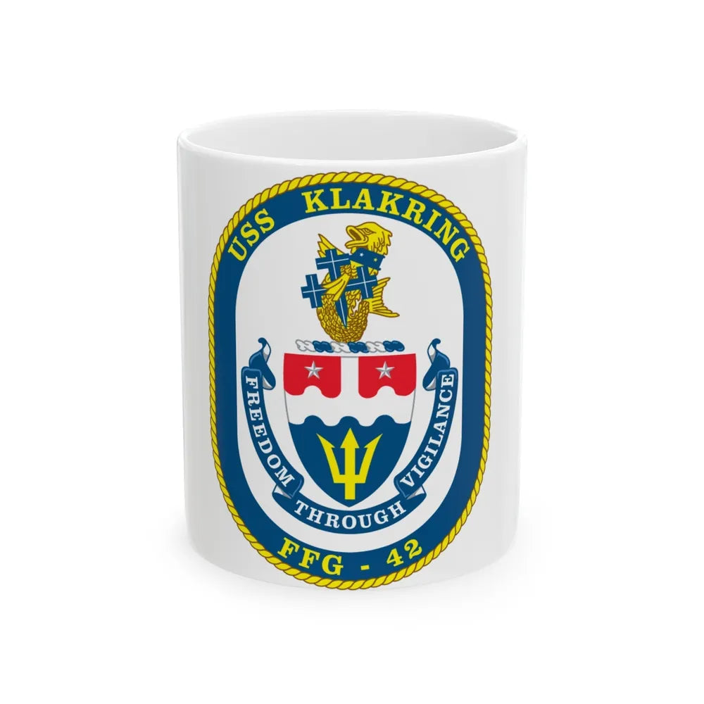 USS Klakring FFG 42 (U.S. Navy) White Coffee Mug-11oz-Go Mug Yourself