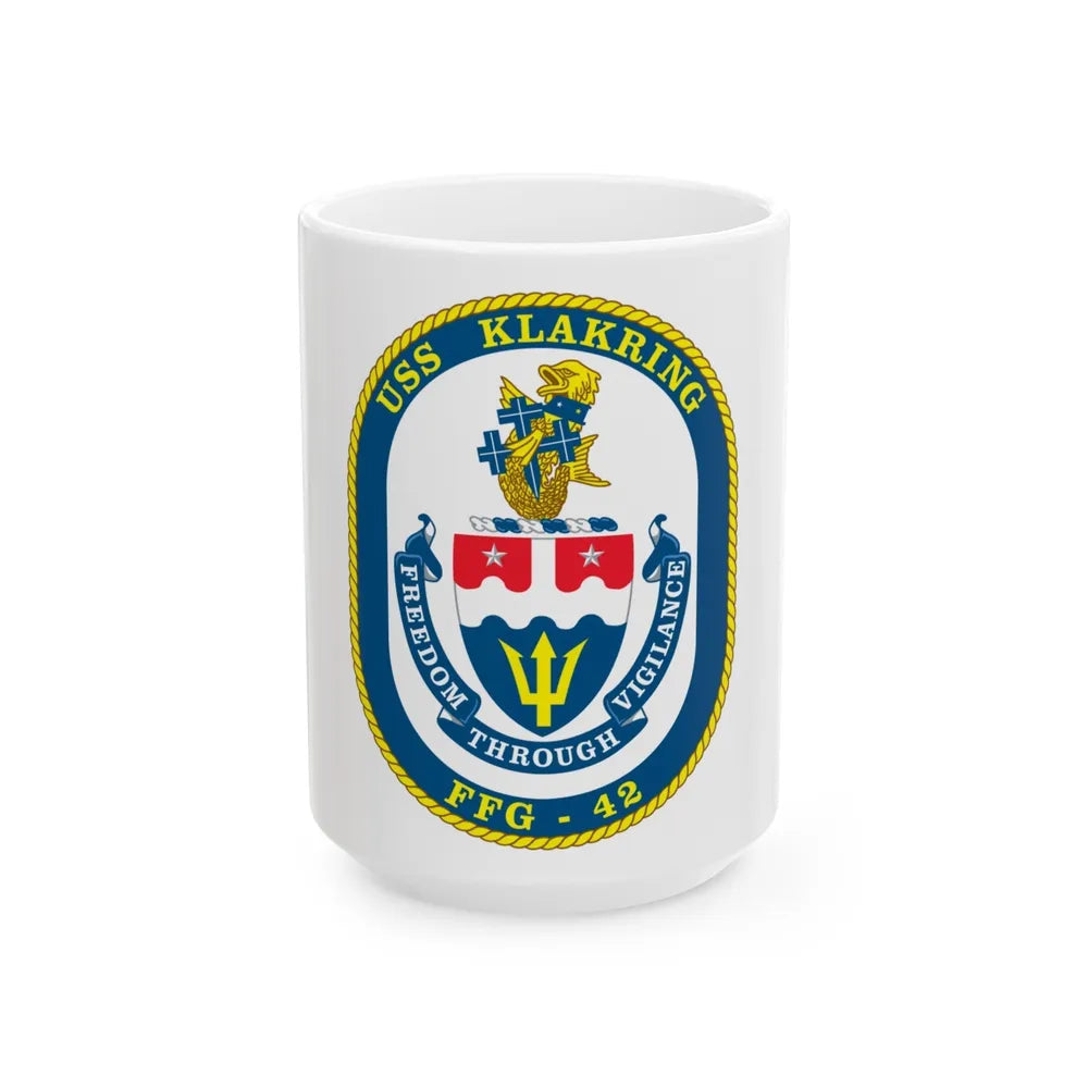 USS Klakring FFG 42 (U.S. Navy) White Coffee Mug-15oz-Go Mug Yourself