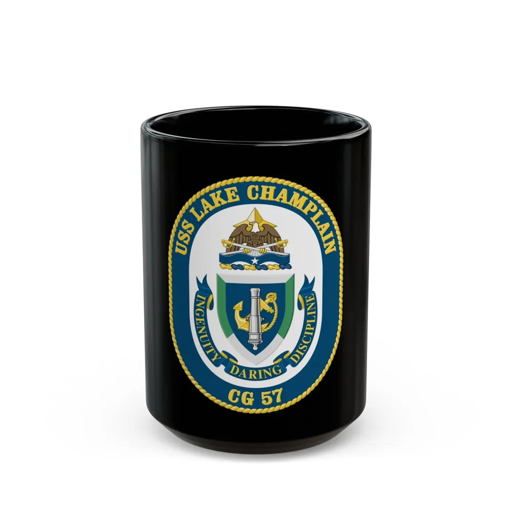 USS Lake Champlan CG 57 Crest (U.S. Navy) Black Coffee Mug-15oz-Go Mug Yourself