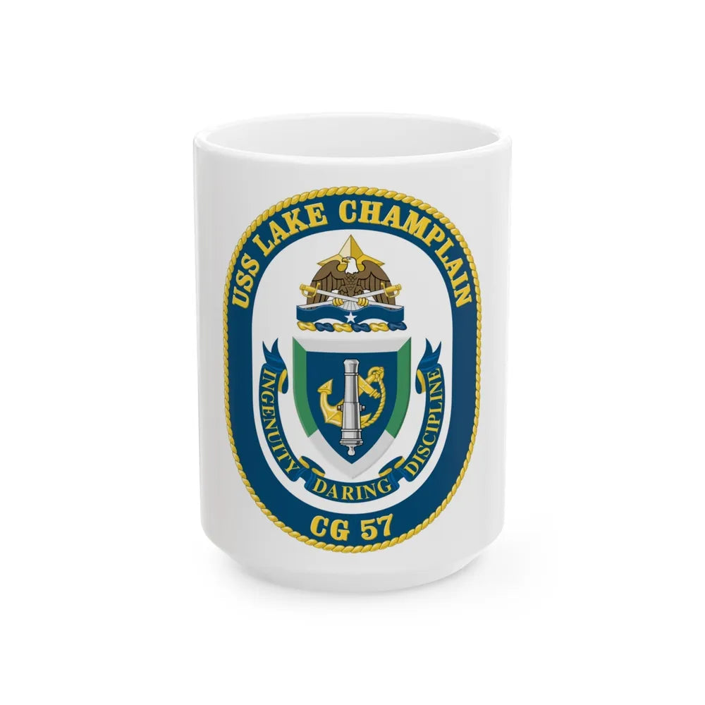 USS Lake Champlan CG 57 Crest (U.S. Navy) White Coffee Mug-15oz-Go Mug Yourself