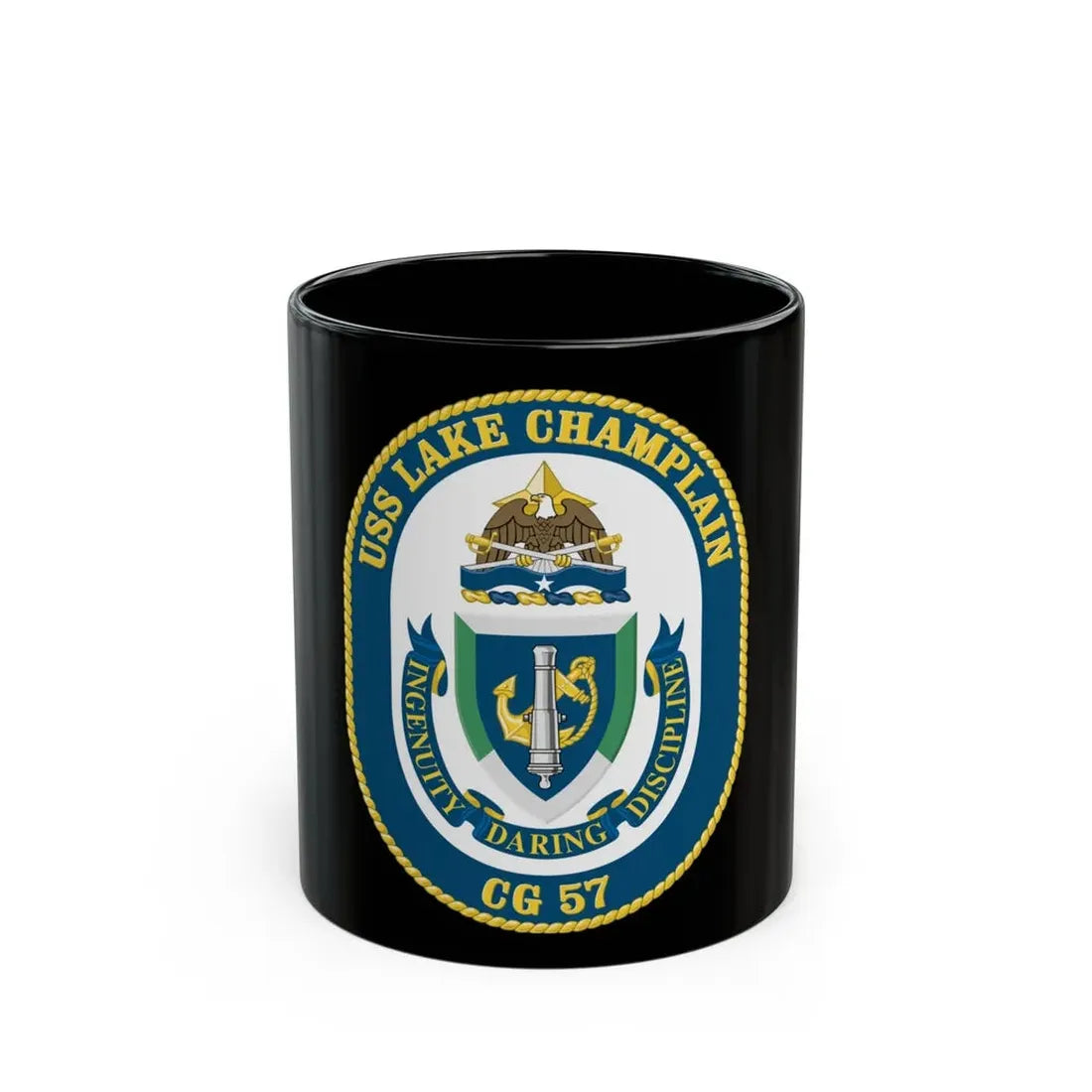 USS Lake Champlan CG 57 Crest (U.S. Navy) Black Coffee Mug - Go Mug Yourself