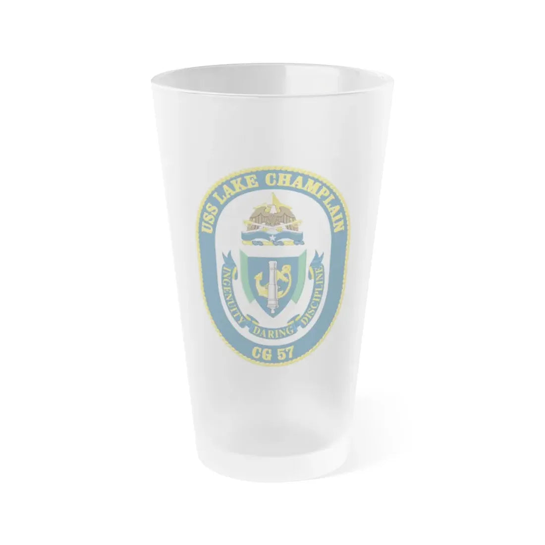 USS Lake Champlan CG 57 Crest (U.S. Navy) Frosted Pint Glass 16oz Default Title - Go Mug Yourself
