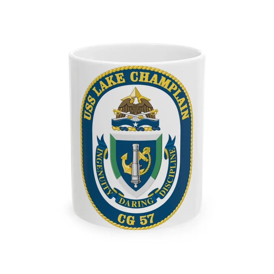 USS Lake Champlan CG 57 Crest (U.S. Navy) White Coffee Mug 11oz - Go Mug Yourself