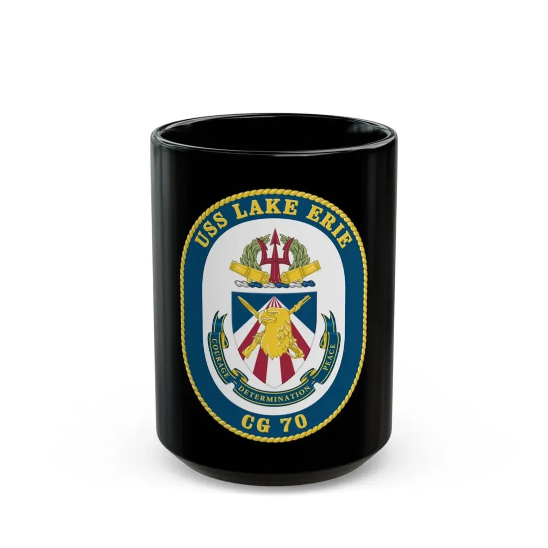 USS Lake Erie CG 70 Crest (U.S. Navy) Black Coffee Mug 15oz - Go Mug Yourself