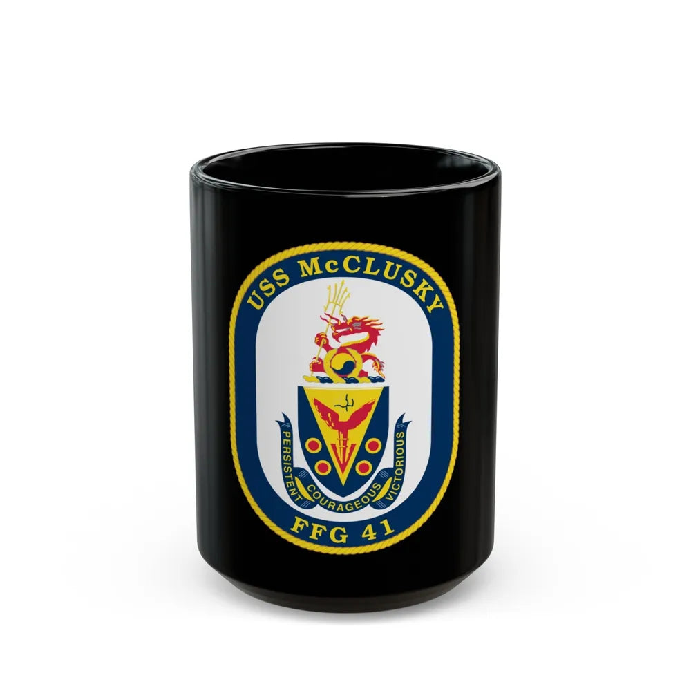 USS McClusky FFG 41 (U.S. Navy) Black Coffee Mug-15oz-Go Mug Yourself