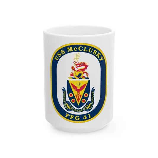 USS McClusky FFG 41 (U.S. Navy) White Coffee Mug-15oz-Go Mug Yourself