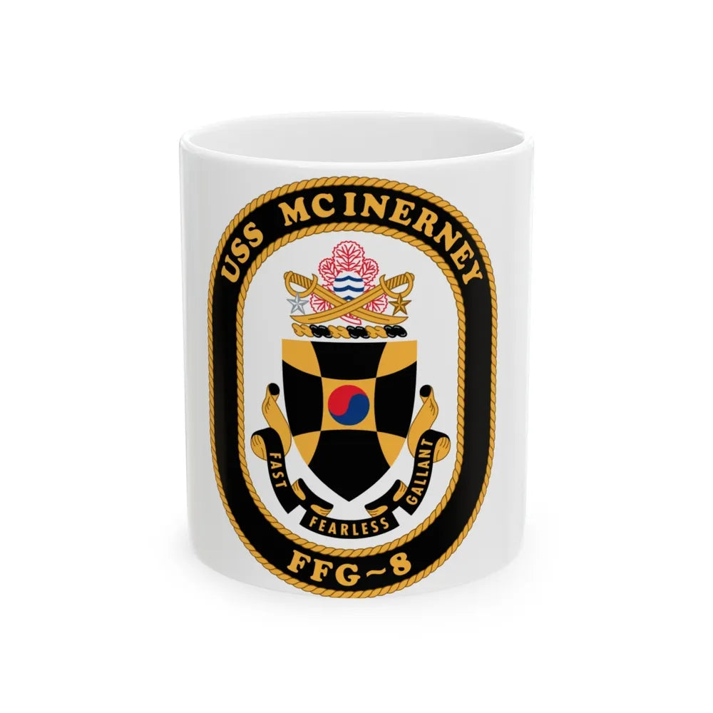 USS McInerney FFG 8 (U.S. Navy) White Coffee Mug-11oz-Go Mug Yourself