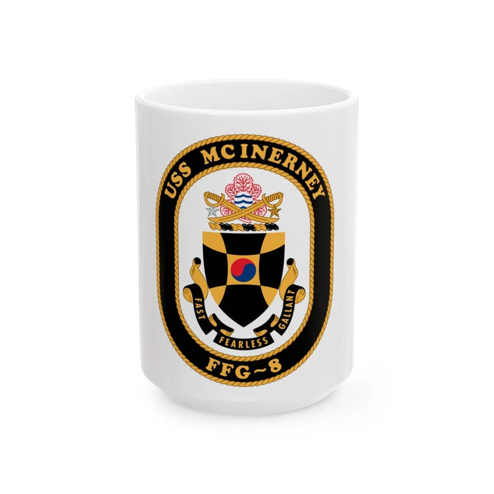 USS McInerney FFG 8 (U.S. Navy) White Coffee Mug-15oz-Go Mug Yourself