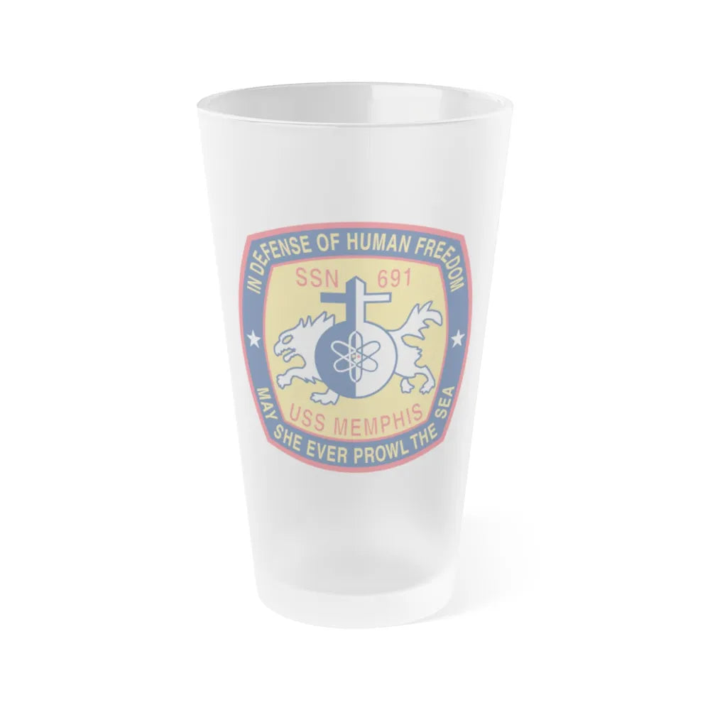 USS Memphis SSN 691 In Defence of the Human Freedom (U.S. Navy) Frosted Pint Glass 16oz-Go Mug Yourself