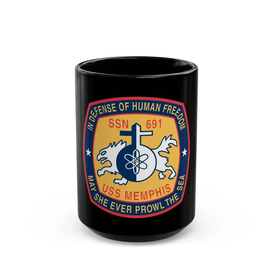 USS Memphis SSN 691 In Defence of the Human Freedom (U.S. Navy) Black Coffee Mug 15oz - Go Mug Yourself