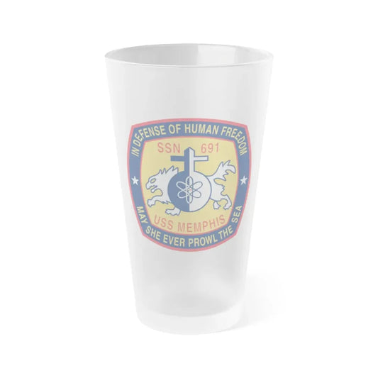 USS Memphis SSN 691 In Defence of the Human Freedom (U.S. Navy) Frosted Pint Glass 16oz Default Title - Go Mug Yourself