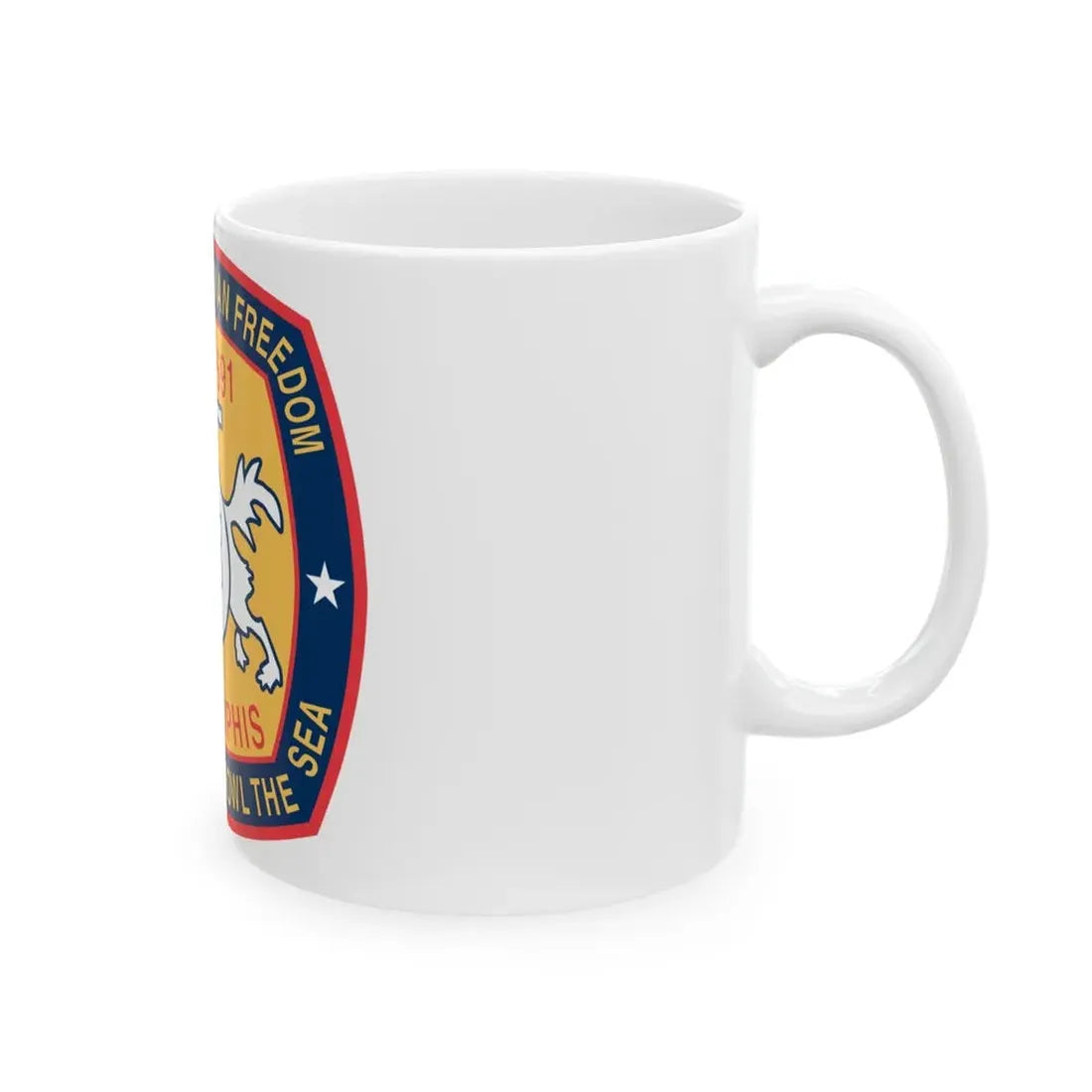 USS Memphis SSN 691 In Defence of the Human Freedom (U.S. Navy) White Coffee Mug - Go Mug Yourself