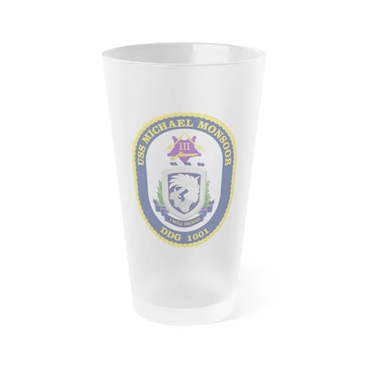 USS Michael Monsoor DDG 1001 Crest (U.S. Navy) Frosted Pint Glass 16oz-Go Mug Yourself