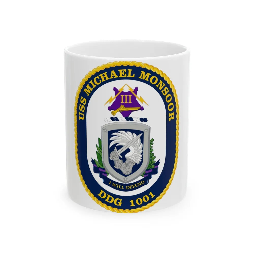 USS Michael Monsoor DDG 1001 Crest (U.S. Navy) White Coffee Mug-11oz-Go Mug Yourself