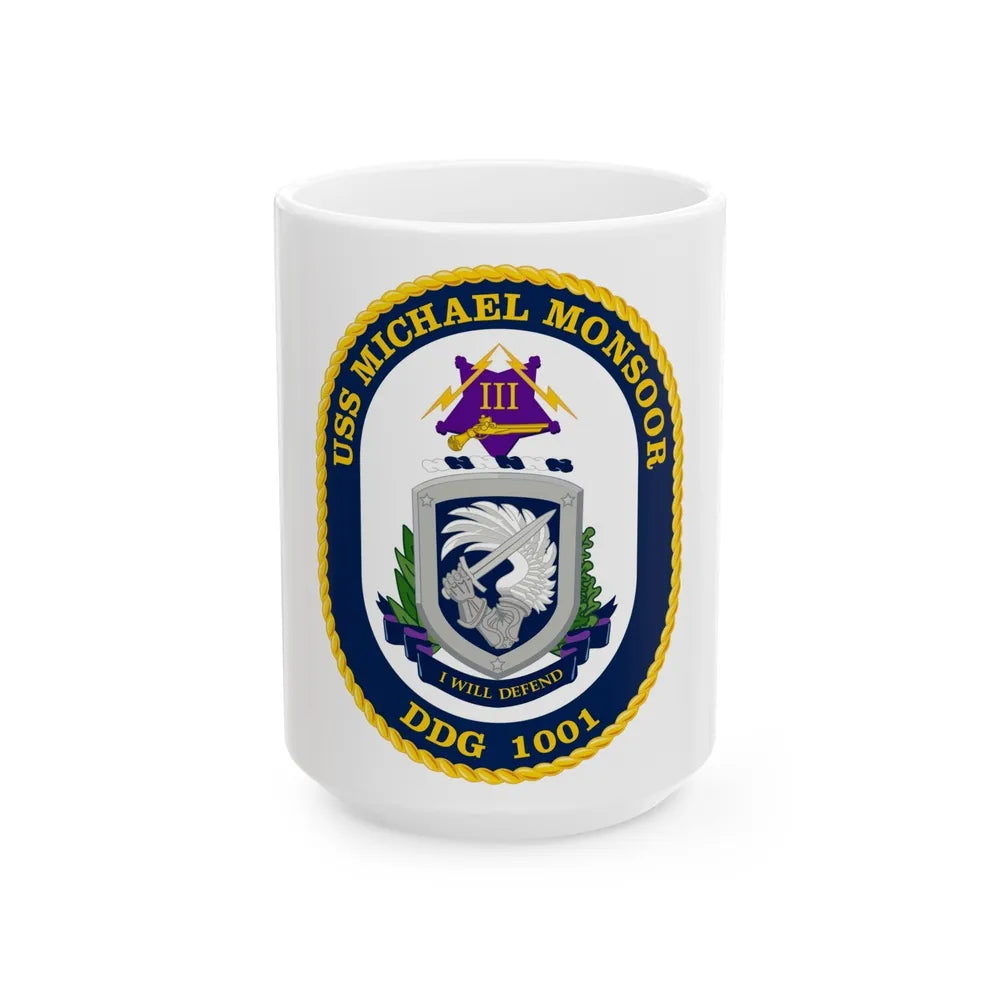 USS Michael Monsoor DDG 1001 Crest (U.S. Navy) White Coffee Mug-15oz-Go Mug Yourself