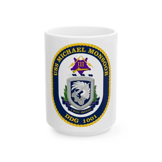 USS Michael Monsoor DDG 1001 Crest (U.S. Navy) White Coffee Mug 15oz - Go Mug Yourself