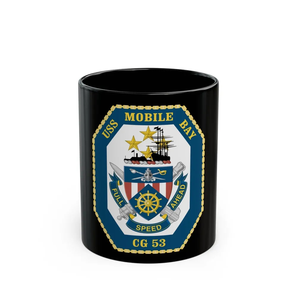 USS Mobile Bay CG 53 Crest (U.S. Navy) Black Coffee Mug-11oz-Go Mug Yourself