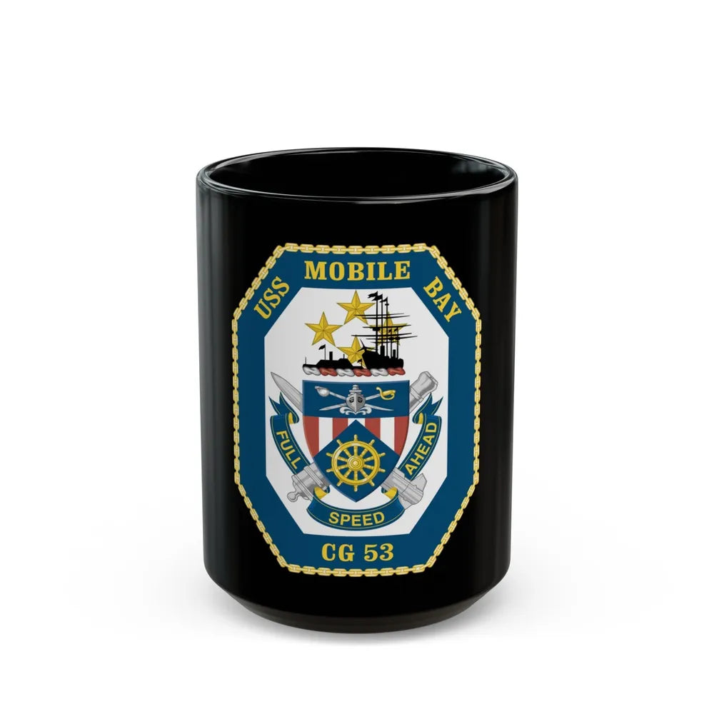 USS Mobile Bay CG 53 Crest (U.S. Navy) Black Coffee Mug-15oz-Go Mug Yourself