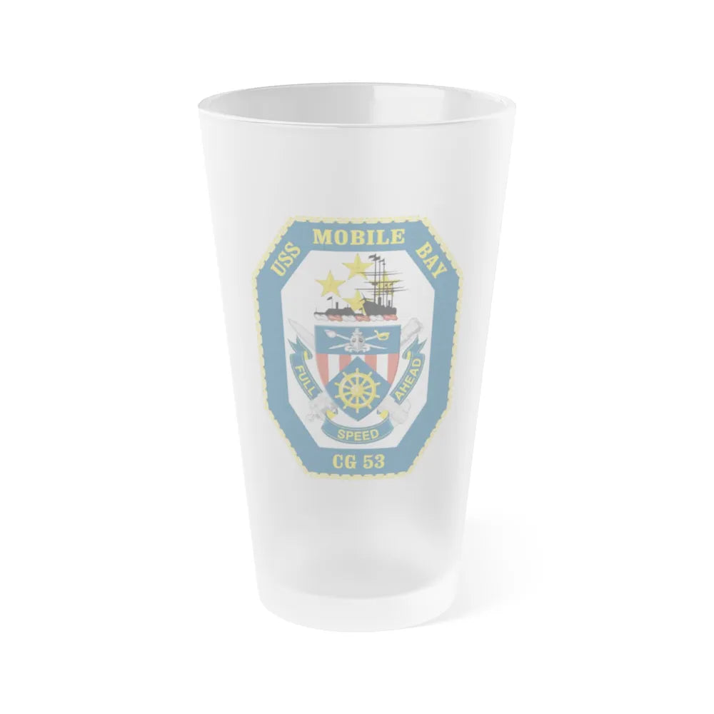 USS Mobile Bay CG 53 Crest (U.S. Navy) Frosted Pint Glass 16oz-Go Mug Yourself