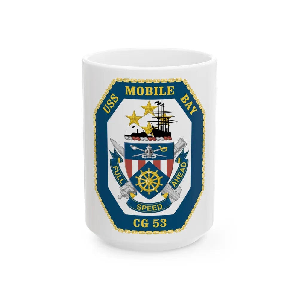 USS Mobile Bay CG 53 Crest (U.S. Navy) White Coffee Mug-15oz-Go Mug Yourself