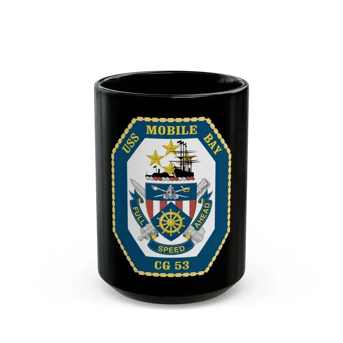 USS Mobile Bay CG 53 Crest (U.S. Navy) Black Coffee Mug - Go Mug Yourself