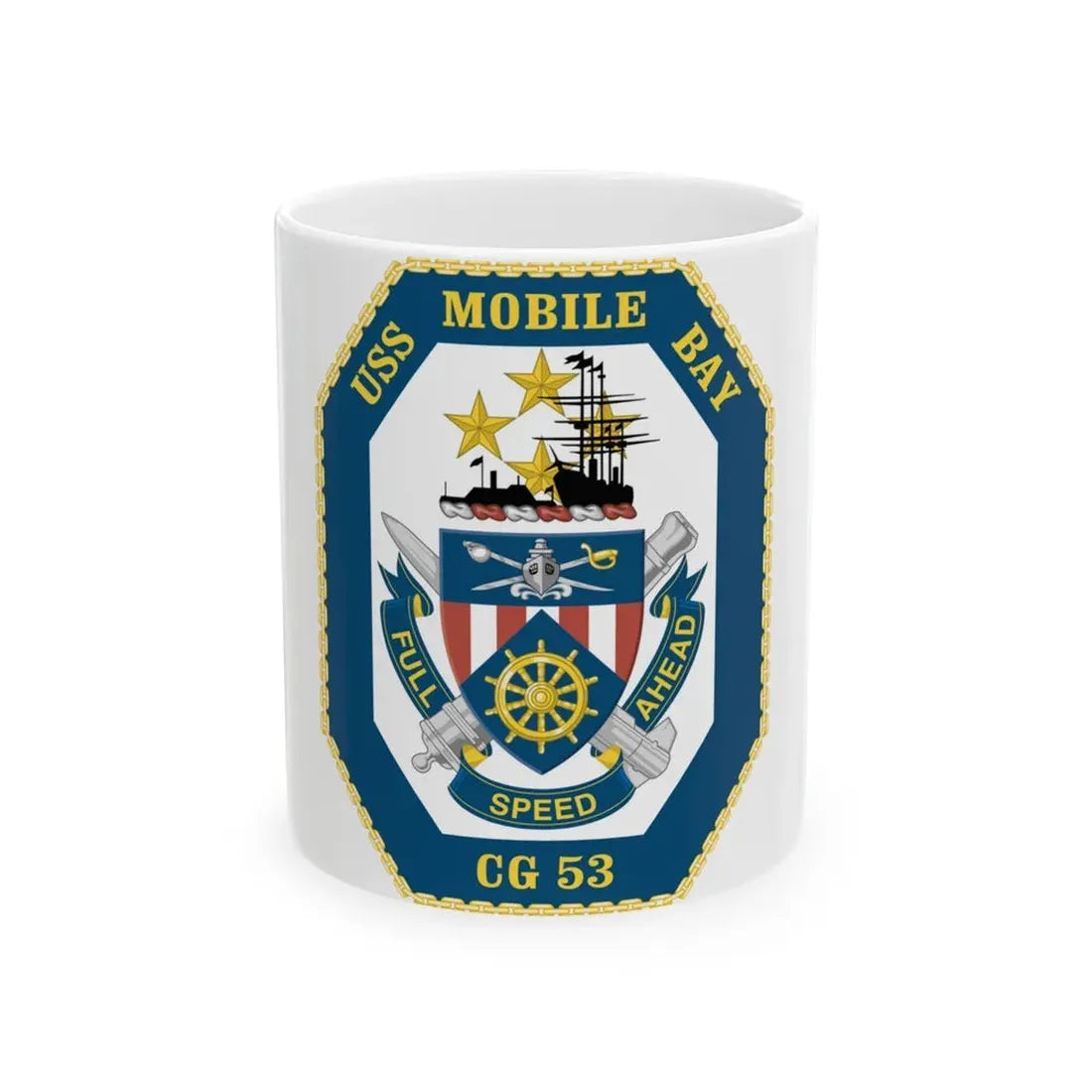USS Mobile Bay CG 53 Crest (U.S. Navy) White Coffee Mug 11oz - Go Mug Yourself