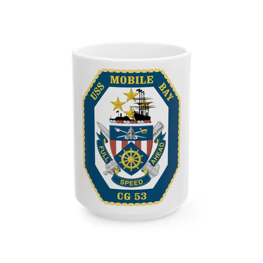 USS Mobile Bay CG 53 Crest (U.S. Navy) White Coffee Mug 15oz - Go Mug Yourself