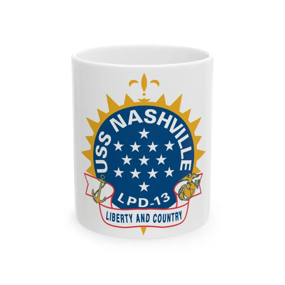 USS Nashille LPD 13 (U.S. Navy) White Coffee Mug-11oz-Go Mug Yourself