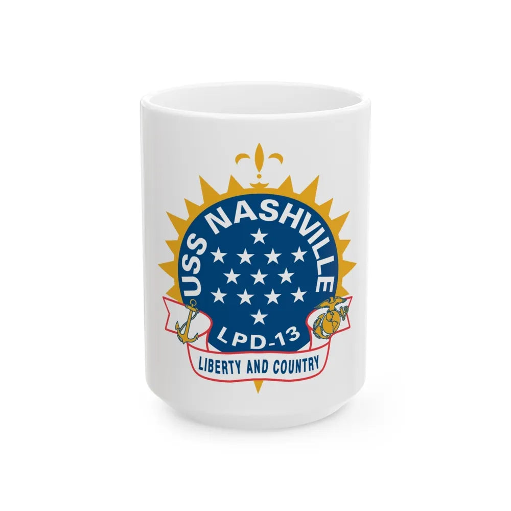 USS Nashille LPD 13 (U.S. Navy) White Coffee Mug-15oz-Go Mug Yourself