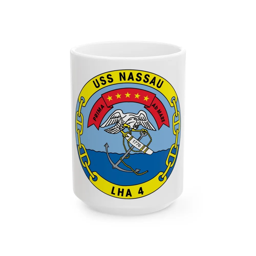 USS Nassau LHA 4 (U.S. Navy) White Coffee Mug-15oz-Go Mug Yourself