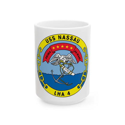 USS Nassau LHA 4 (U.S. Navy) White Coffee Mug-15oz-Go Mug Yourself