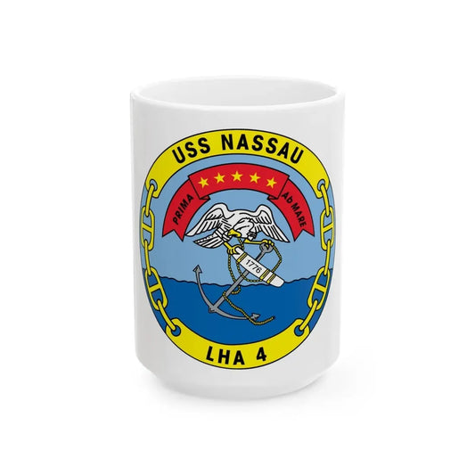 USS Nassau LHA 4 (U.S. Navy) White Coffee Mug 15oz - Go Mug Yourself